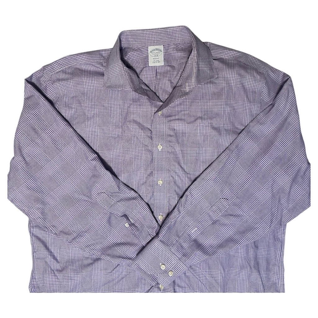 Brooks Brothers Shirt Regent Fit Button Down Purple Check 17.5-4/5 100% Cotton